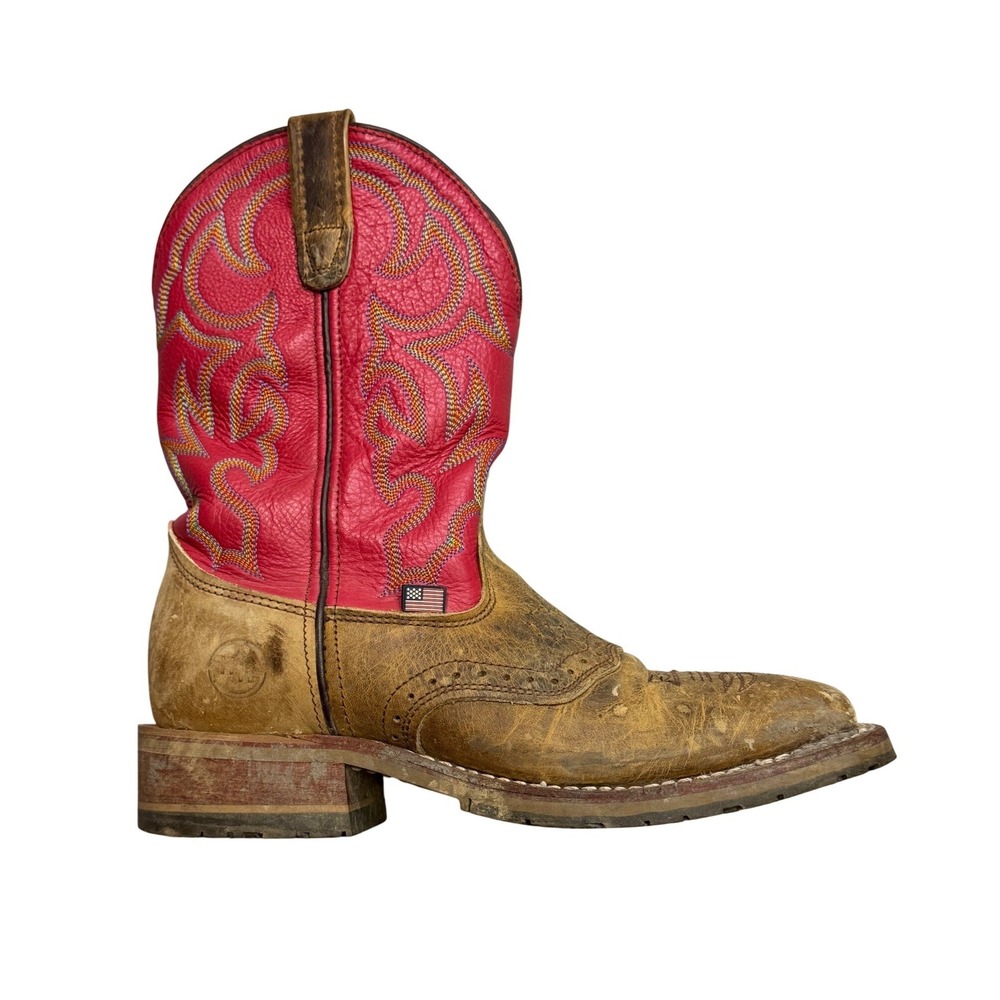 Double-H Mens DH3556 Roger Red Western Cowboy Boots Brown Leather Square Toe 9 D